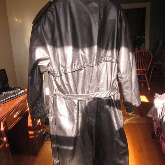 Men's black Leather Coat Sz L - Picture 3 of 15